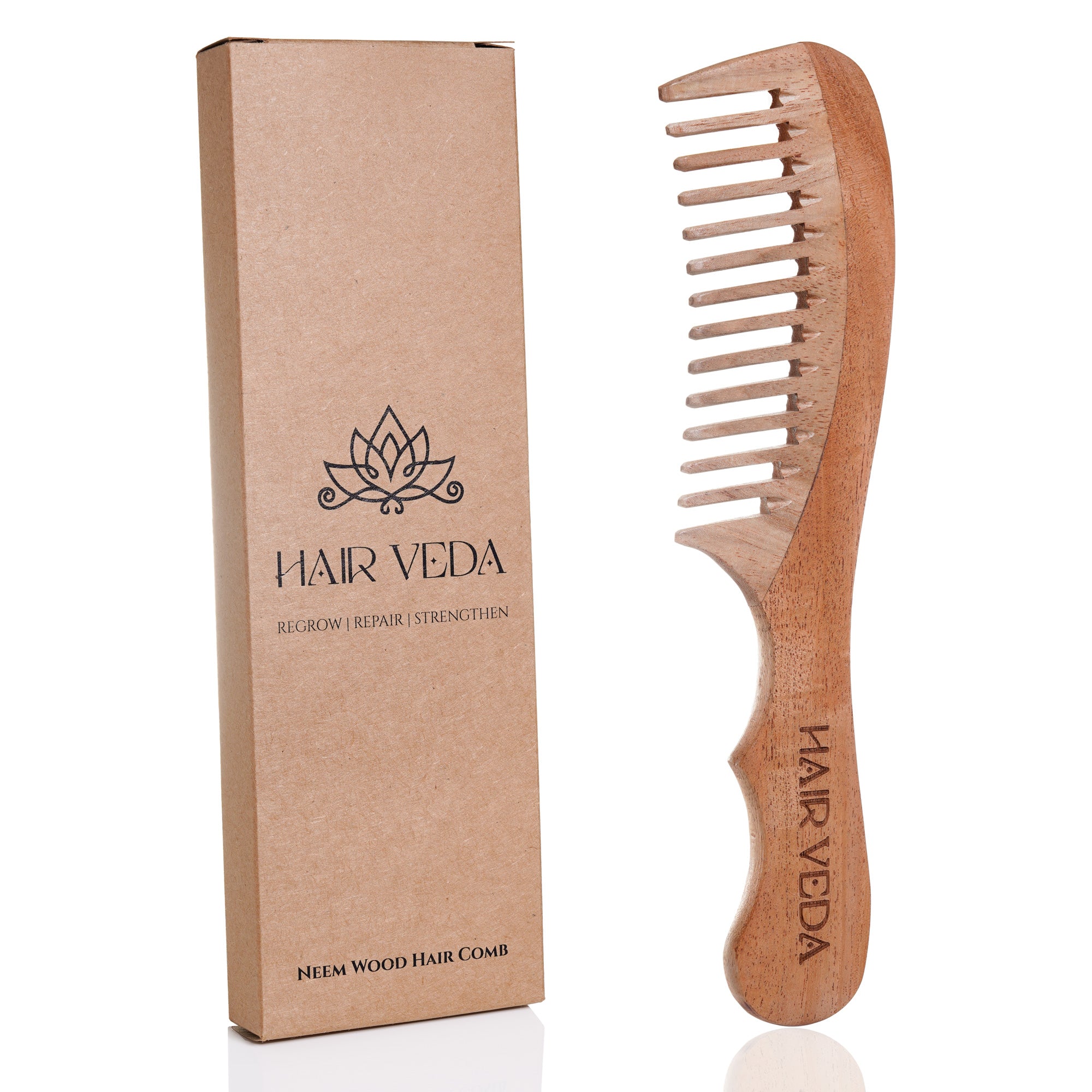 Neem wood comb, ideal for hair care, showcasing a natural finish and ergonomic design for comfortable use.