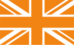 Orange and black Union Jack flag with a modern, bold aesthetic. The traditional British flag pattern is maintained, but in alternate colors.
